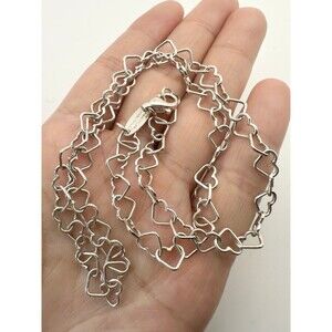 Paolo Romeo 925 Italy sterling Silver heart link chain necklace 18”